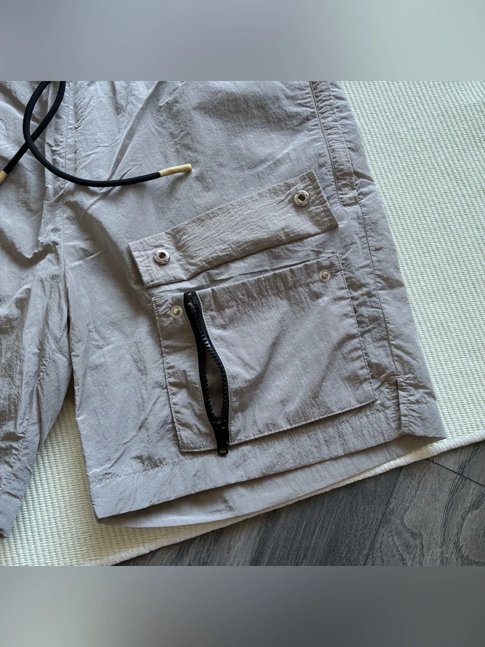 Pirate Worldwide Cargo Mesh Lined Nylon Swim Board Shorts Silver Grey